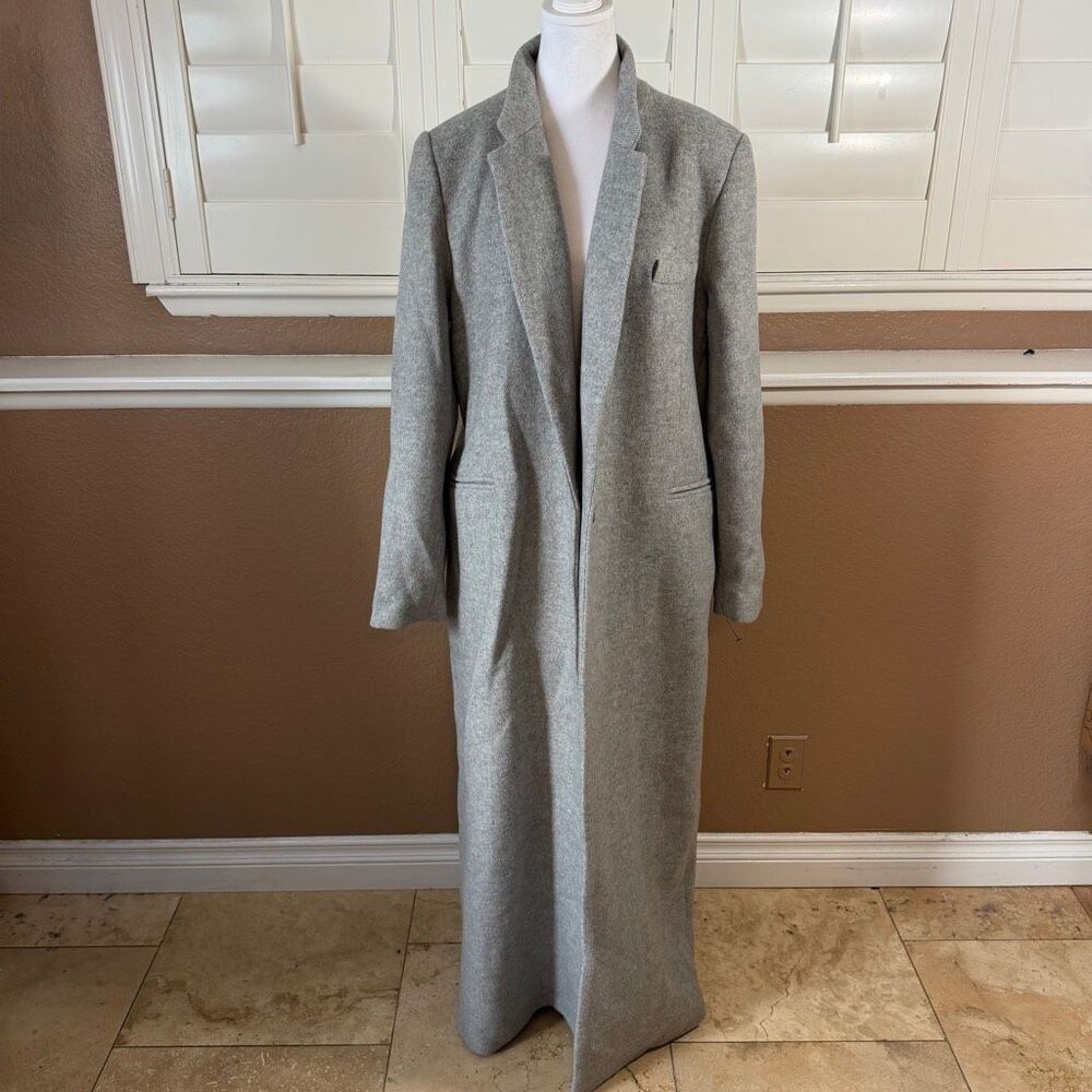 Reformation Heather Gray Wool Coat Sz L Overcoat Maxi Trench Quiet Luxury Chic